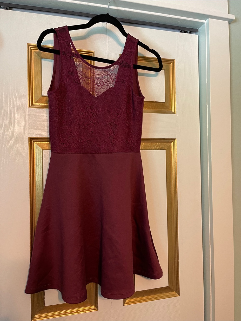 H&M Women's Lace Fit & Flare Dress in Burgundy